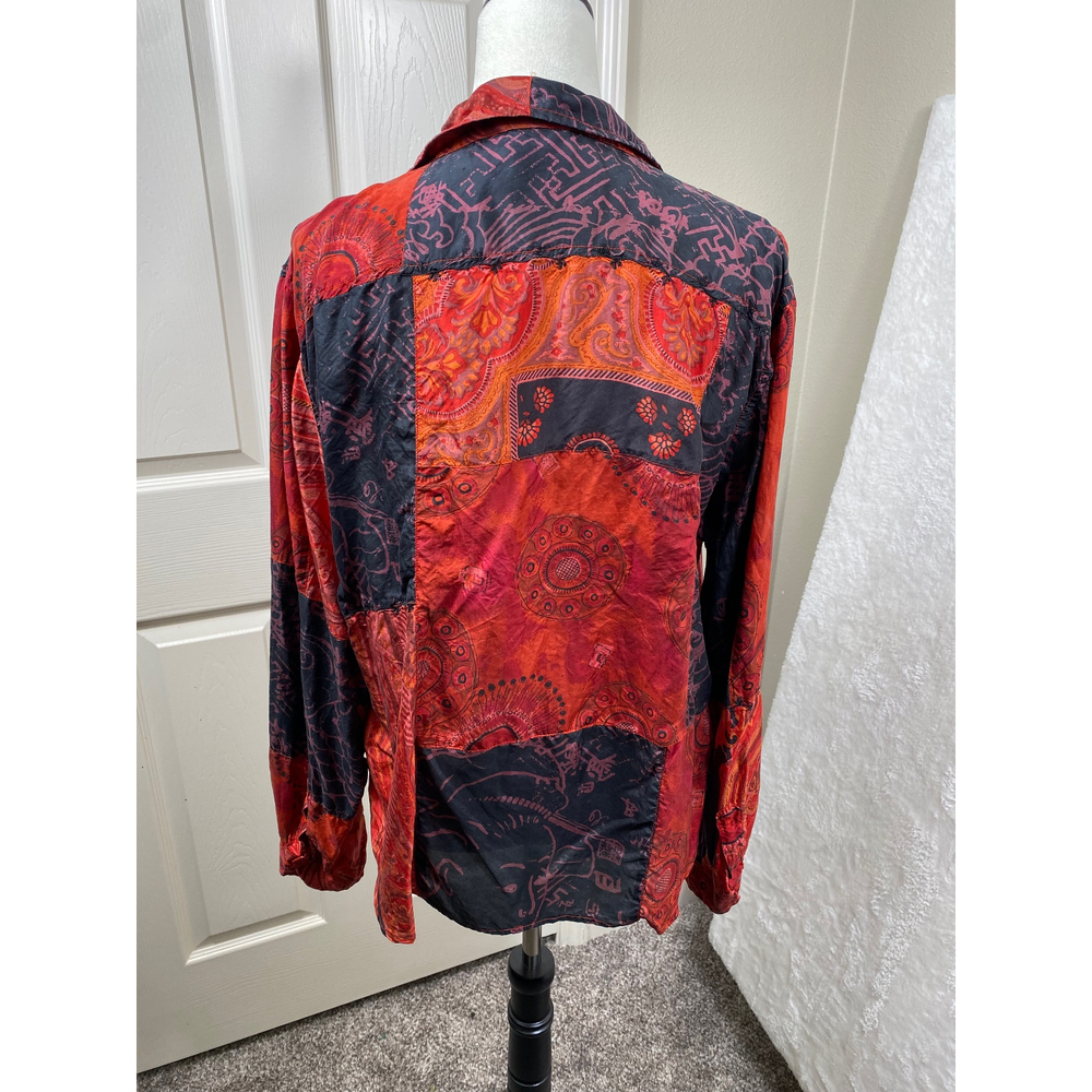 Chico's Button-Up Top Silk Patchwork Print Blouse… - image 3